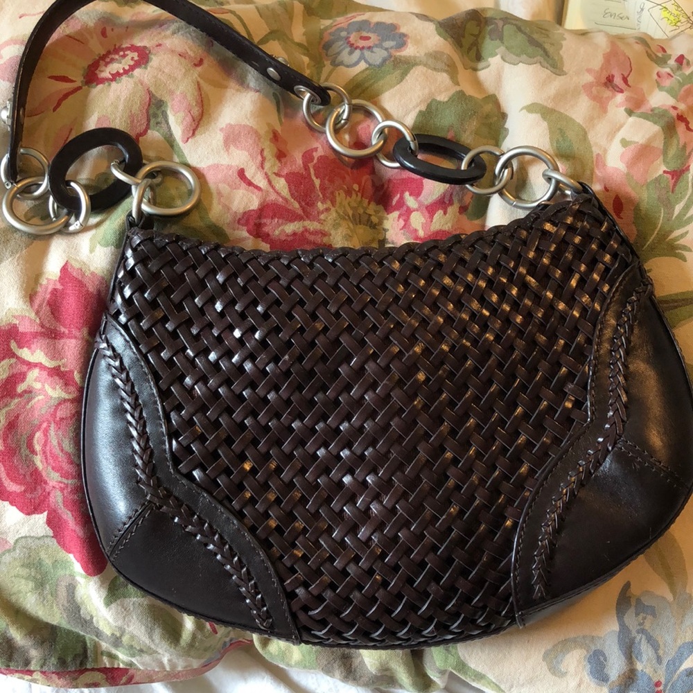MAXX NEW YORK Classic Woven Brown Leather Shoulder Bag Hardware Stap $129 NEW